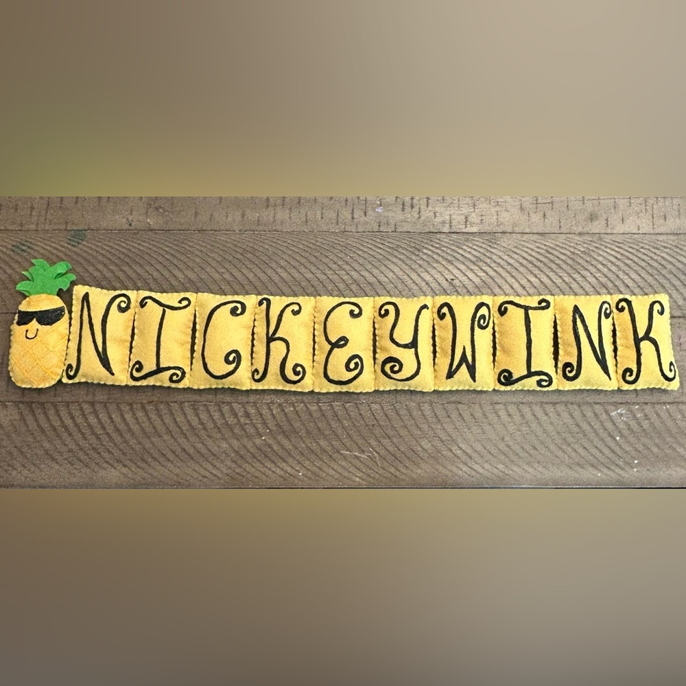 Custom Yellow Sign 10 letters 1 accent made with felt and fabric paint letters